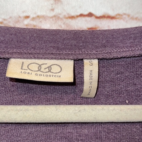 LOGO Lori Goldstein S purple tunic high low hem vneck knit top pocket 3/4 sleeve - Picture 4 of 8